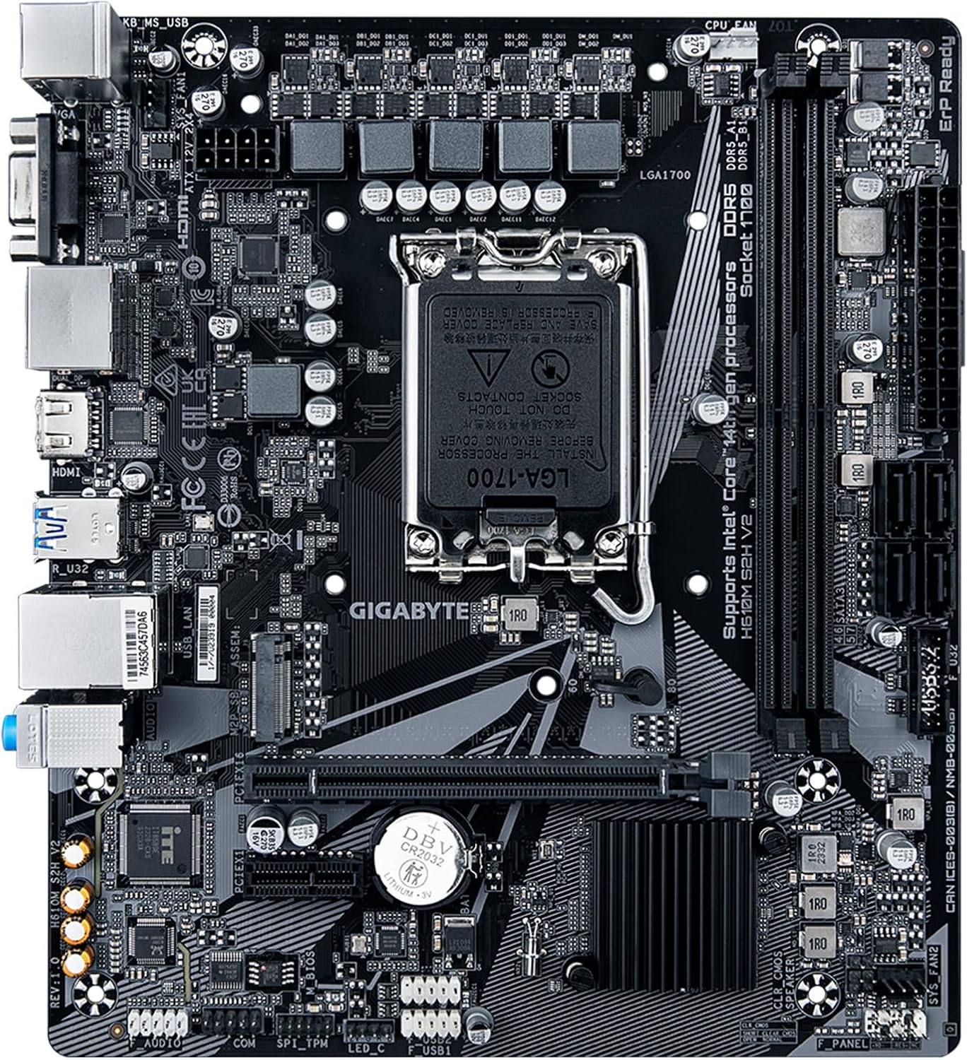 GIGABYTE H610M H V2 DDR5 Motherboard, LGA 1700, Micro-ATX, Intel Core 14/13/12 Gen