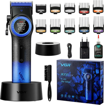 VGR V-001 Professional Makine e madhe për Prerje Flokësh për Meshkuj, 9000 RPM, Ekran LED, Blue Edition