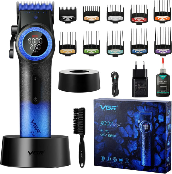 VGR V-001 Professional Makine e madhe për Prerje Flokësh për Meshkuj, 9000 RPM, Ekran LED, Blue Edition