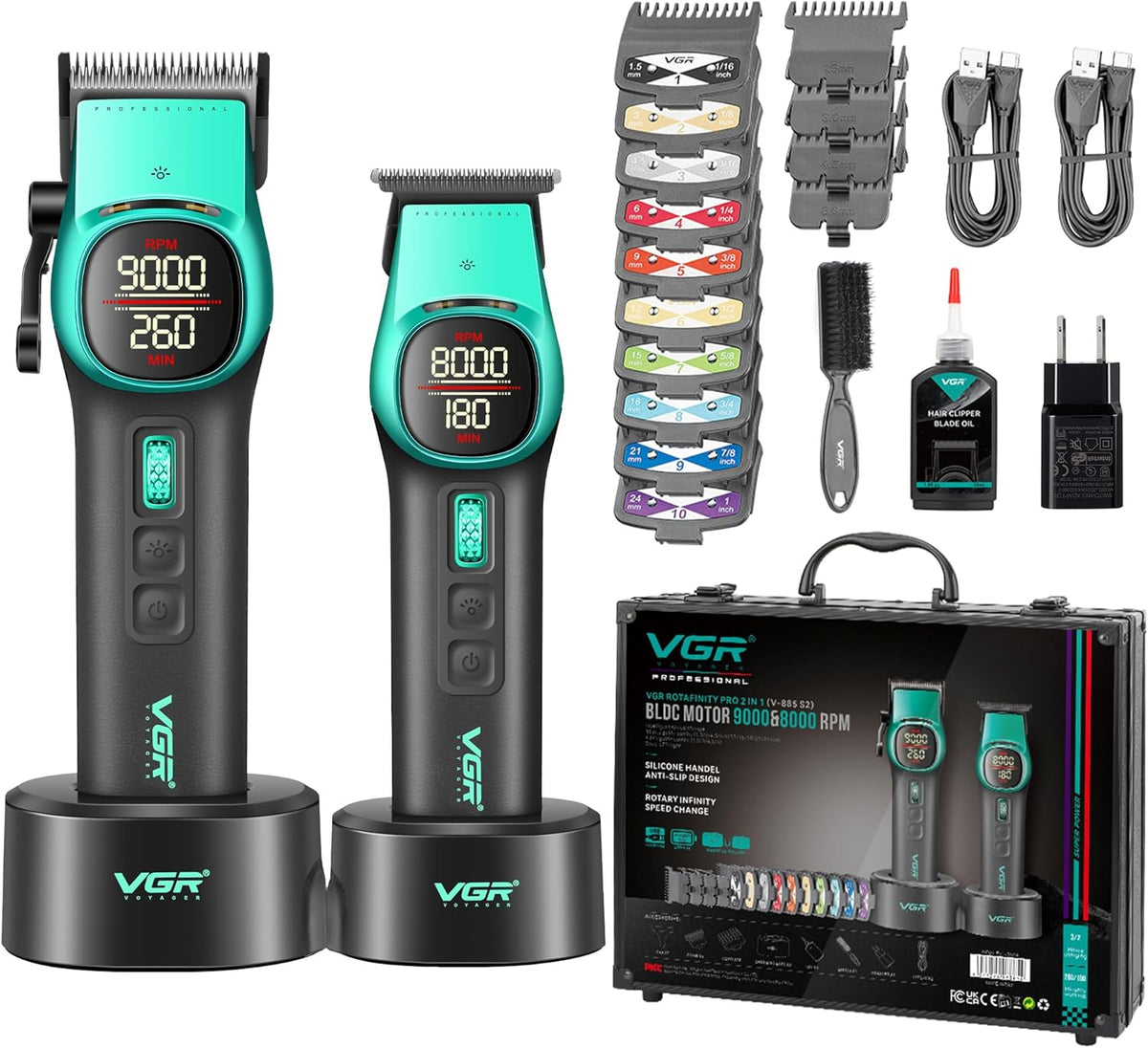 Vgr V-885 S2 Set 2 në 1 me Clipper dhe Trimmer, motor Bldc deri 9000 RPM, bateri 4600/2000 mAh dhe deri – Makinë Qethjeje