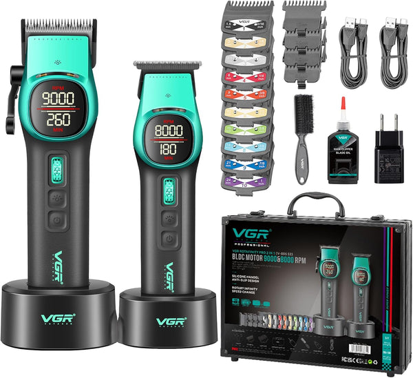 VGR V-885 S2 Set 2 në 1 me Clipper dhe Trimmer, motor BLDC deri 9000 RPM, bateri 4600/2000 mAh dhe deri 260/180 minuta punë