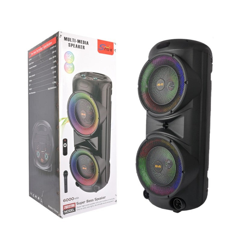 Sing-e ZQS12206 Multi-Media Speaker me 2x12” Woofer, 60W, DSP, Mikrofon Wireless, Telekomandë dhe Bateri 6000mAh