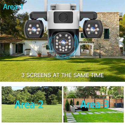 Kamerë Sigurie 0915NR V380 3MP Triple-Lens Wi-Fi PTZ me Full-Color Night Vision, Motion Tracking dhe Two-Way Audio