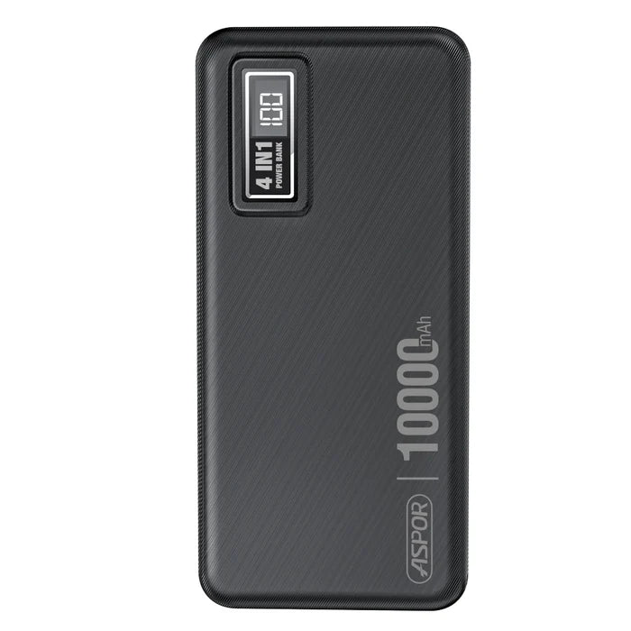 Aspor A300 Power Bank 10000mAh me 4 Kabllo të Integruara, Ekran LED dhe Karikim të Shpejtë