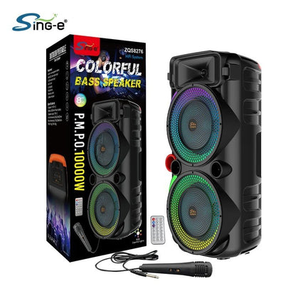 Sing-e ZQS8275 Colorful Bass Speaker me Bluetooth, 2x8” Woofer, RGB Lights, Mikrofon dhe Telekomandë