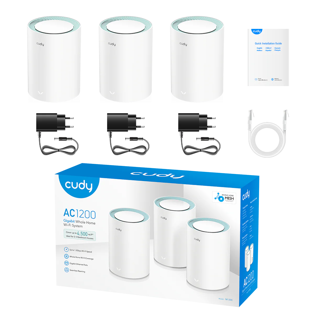 Cudy M1300(3-pack) AC1200 Gigabit Dual-Band Whole Home Mesh Wi-Fi 5 System – Router WiFi
