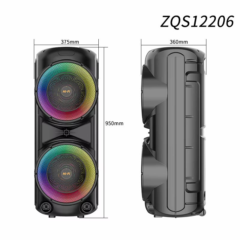Sing-e ZQS12206 Multi-Media Speaker me 2x12” Woofer, 60W, DSP, Mikrofon Wireless, Telekomandë dhe Bateri 6000mAh