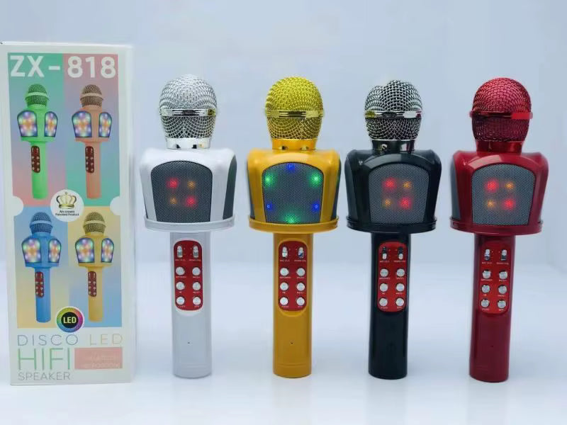 ZX-818 Mikrofon Wireless Karaoke me Bluetooth, Altoparlant të Integruar 3W, LED RGB, 1200mAh, USB, TF dhe AUX