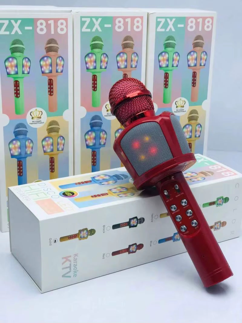 ZX-818 Mikrofon Wireless Karaoke me Bluetooth, Altoparlant të Integruar 3W, LED RGB, 1200mAh, USB, TF dhe AUX
