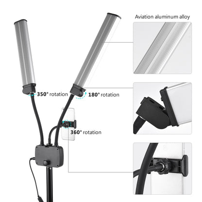 GIFTMAX HD-45X Flexible Double Arms LED Fill Light 45W Bi-Color Dimmable me Tripod për Photography, Makeup dhe YouTube Live