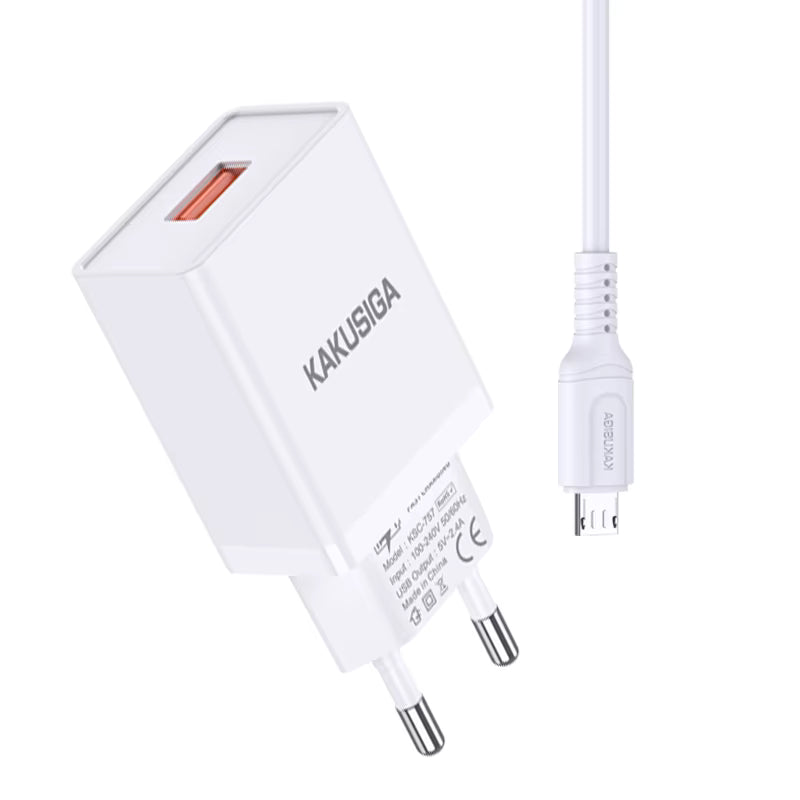Kakusiga Set Karikimi 5V 2.4A me Kabëll Micro USB – EU Standard – Karikues
