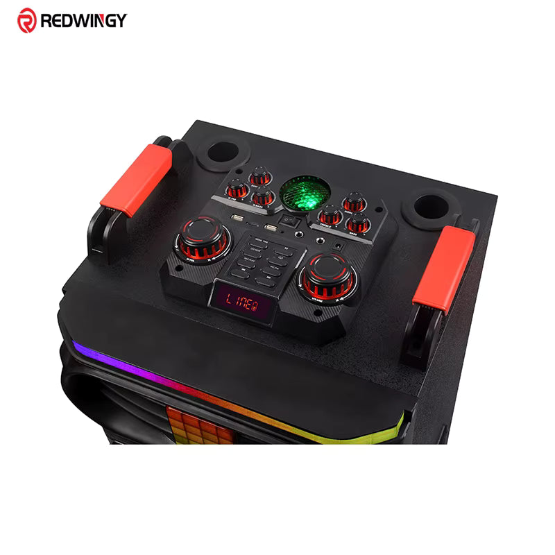 NDR-1226 Altoparlant Bluetooth Karaoke 100W, 2x12", 2 Mikrofona Wireless, RGB LED, TWS, USB, TF dhe FM Radio