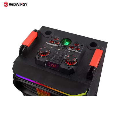 NDR-1226 Altoparlant Bluetooth Karaoke 100W, 2x12", 2 Mikrofona Wireless, RGB LED, TWS, USB, TF dhe FM Radio