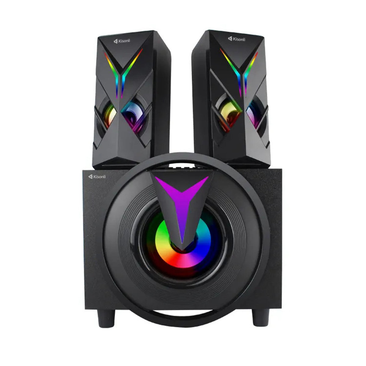 Kisonli TM-1000U – Sistemi Multimedia 2.1 me Dritë RGB dhe Lidhje Bluetooth – Zmadhues Zëri Bluetooth