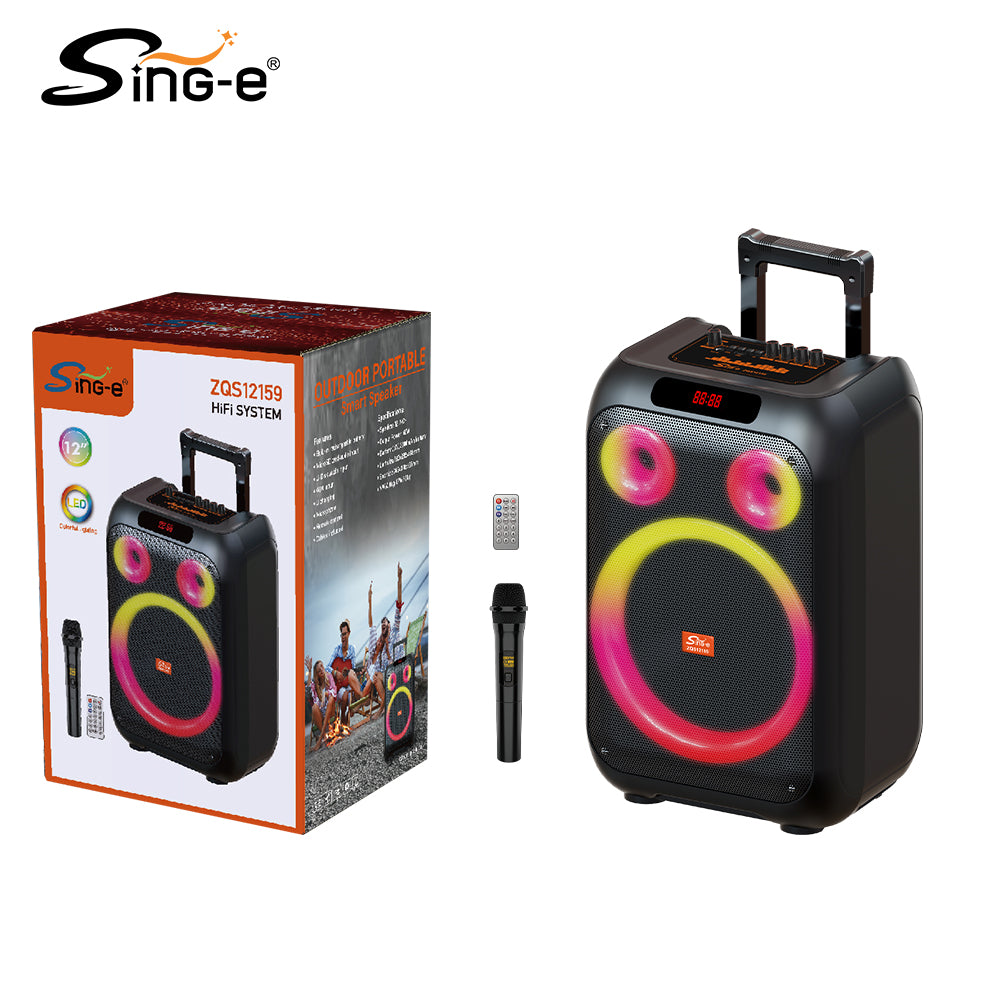 Sing-e ZQS12159 Zmadhues Zëri Bluetooth Portativ 12 Inç me Mikrofon, Telekomandë dhe Drita LED