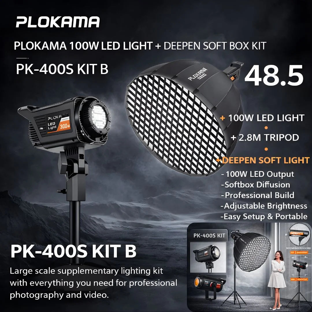 Plokama PK-400S Kit B Ndriçues Profesional LED me Softbox 65cm dhe Tripod për Foto dhe Video