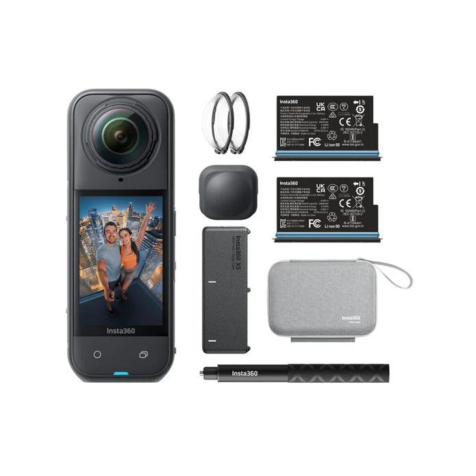 Insta360 X5 Essential Bundle Kamerë 360° 8K me 114cm Invisible Selfie Stick, 2 Bateri, Fast Charge Case dhe Lens Guards