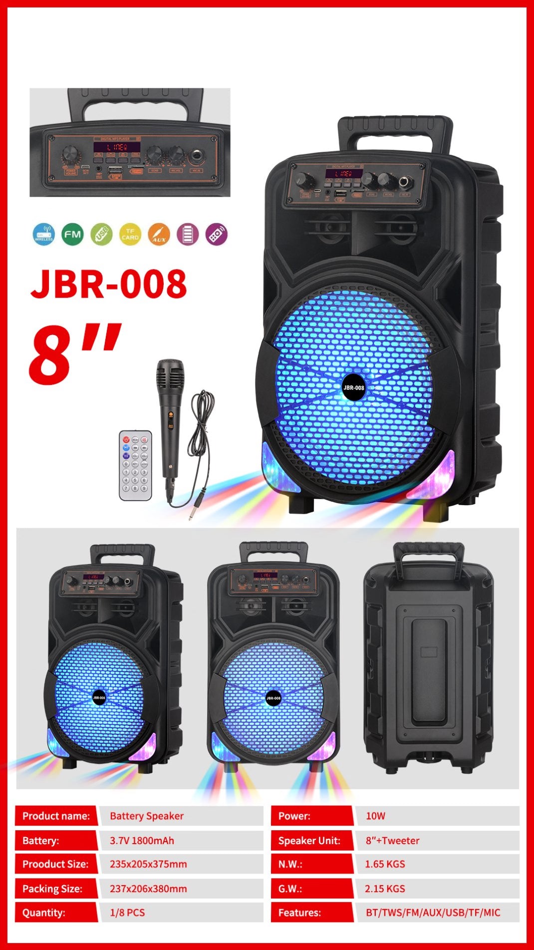 JBR-008 Trolley Bluetooth Speaker me Mikrofon me Kabllo – Zmadhues Zëri Bluetooth, pamja 3