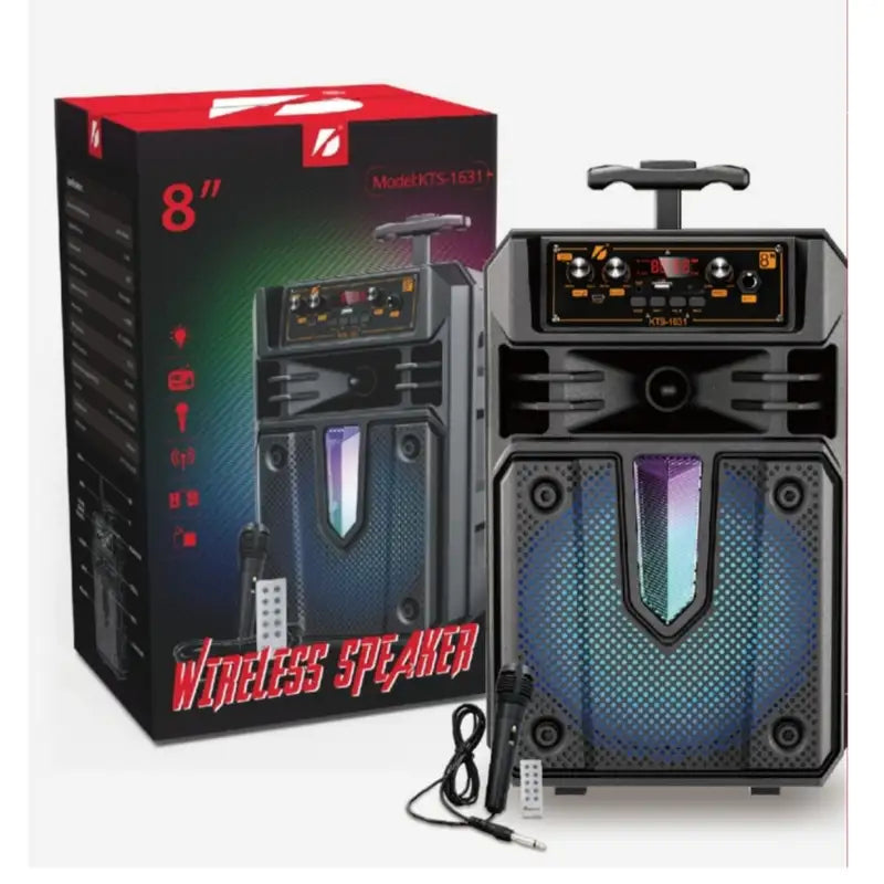 KTS-1631 Zmadhues Zëri Wireless 8 Inç me Mikrofon me Kabllo, Bluetooth, USB, TF dhe Radio FM