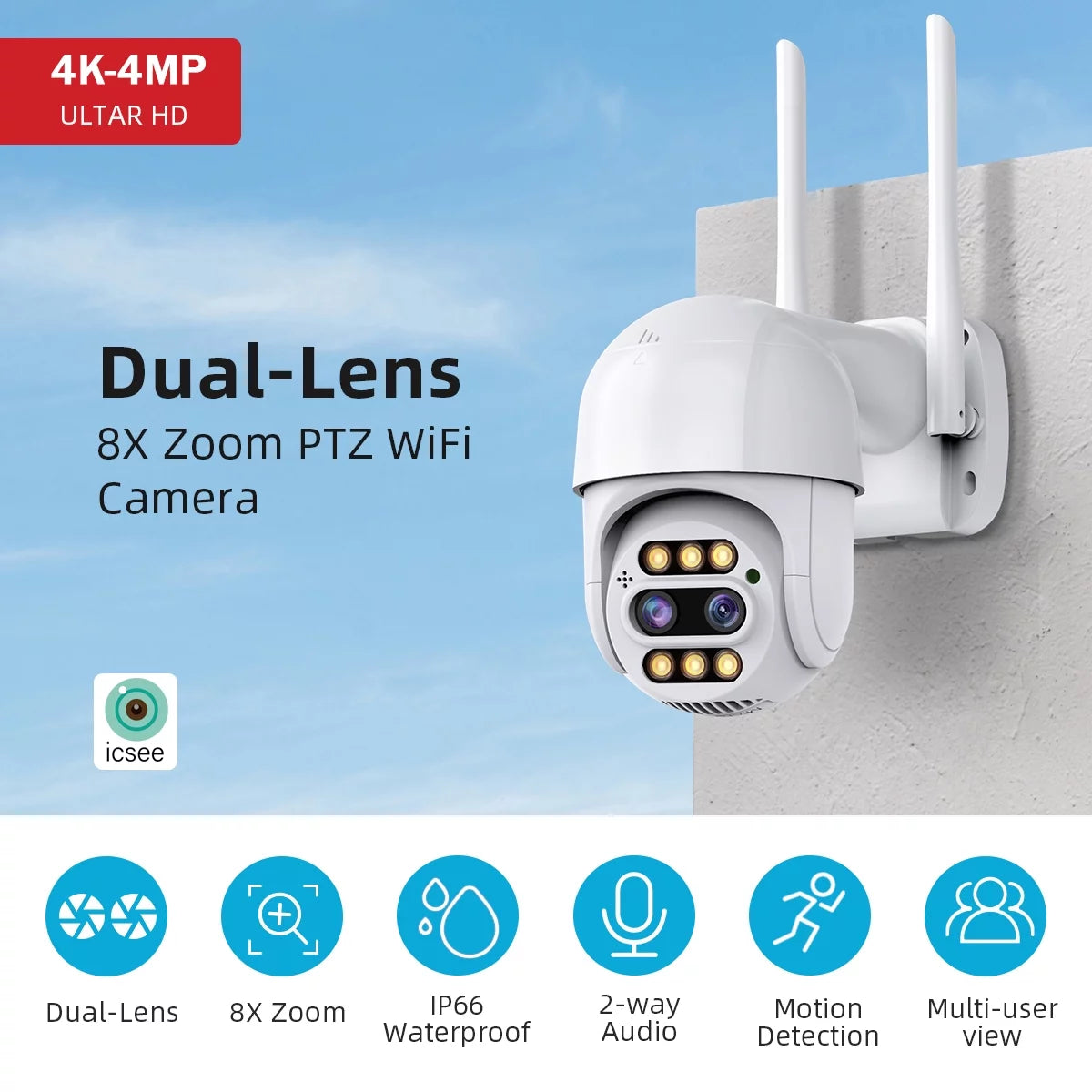 Kamer sigurie 4k 3+3MP me 2 syna +Qip 32gb – Kamerë Sigurie WiFi, pamja 2
