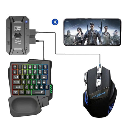 5-in-1 Mobile Game Combo Pack – Seti Kompletuar për Lojërat Mobile me RGB Keyboard, Maus, Konvertues dhe Mbajtës Telefonik