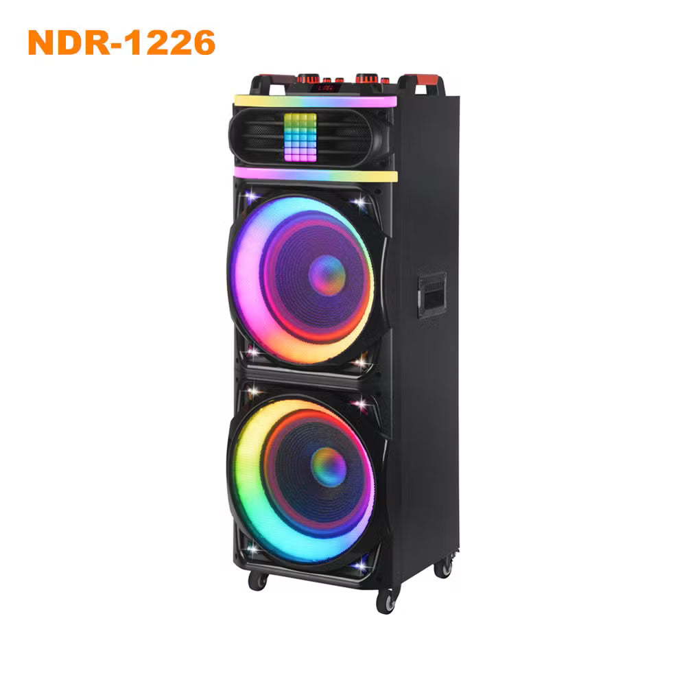 NDR-1226 Altoparlant Bluetooth Karaoke 100W, 2x12", 2 Mikrofona Wireless, RGB LED, TWS, USB, TF dhe FM Radio