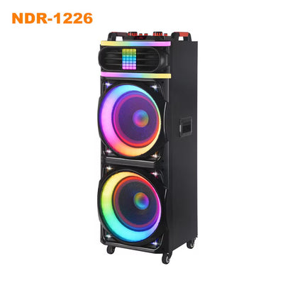 NDR-1226 Altoparlant Bluetooth Karaoke 100W, 2x12", 2 Mikrofona Wireless, RGB LED, TWS, USB, TF dhe FM Radio