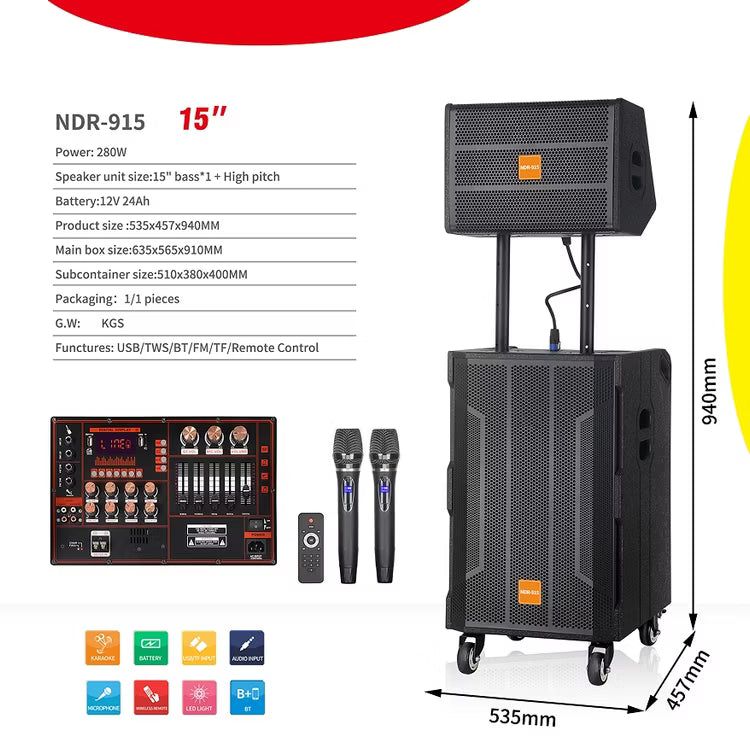 NDR-915 Karaoke Speaker – Zmadhues Zëri Bluetooth, pamja 2