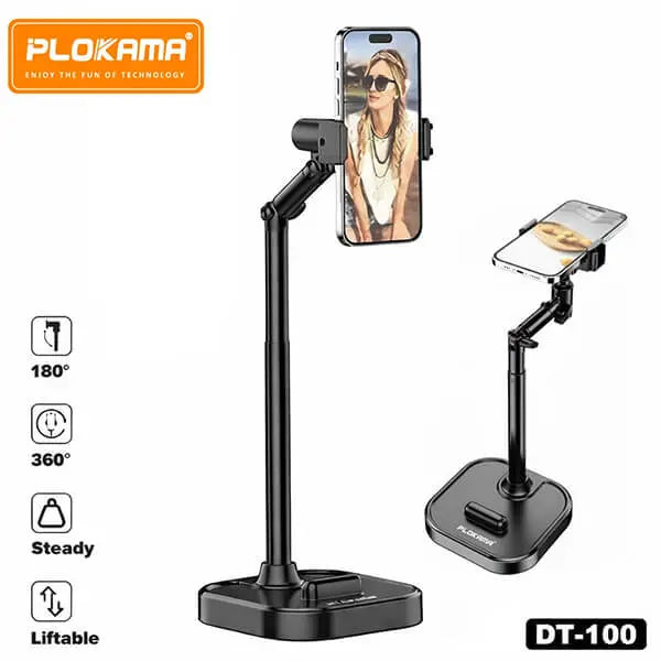 Mbajtëse Tavoline për Telefon dhe Tablet Plokama DT-100 me Rrotullim 360° dhe Lartësi të Rregullueshme