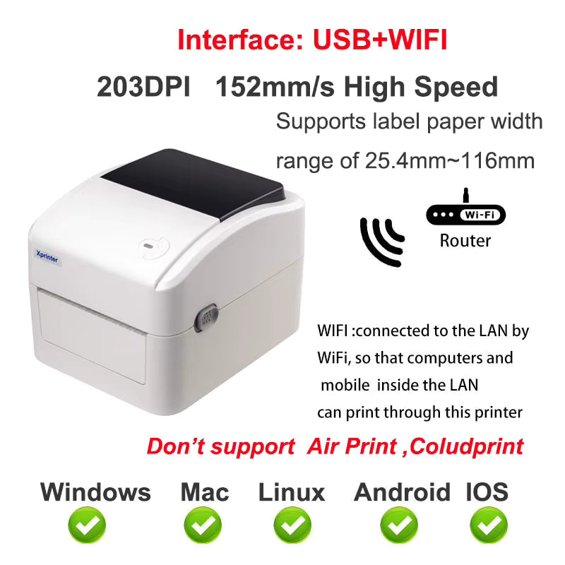 Xprinter XP-420B Printer Termik Etiketash LAN & USB, 20–115 mm, 203 DPI