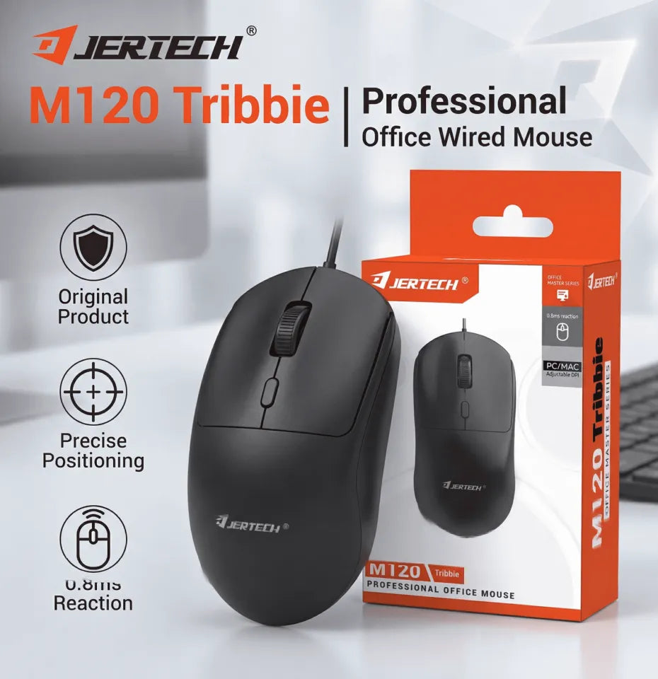 Jertech M120 Tribbie Maus Optik me Kabllo USB dhe 1200 DPI