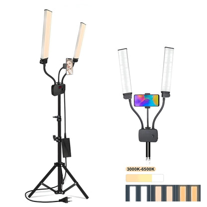 GIFTMAX HD-45X Flexible Double Arms LED Fill Light 45W Bi-Color Dimmable me Tripod për Photography, Makeup dhe YouTube Live