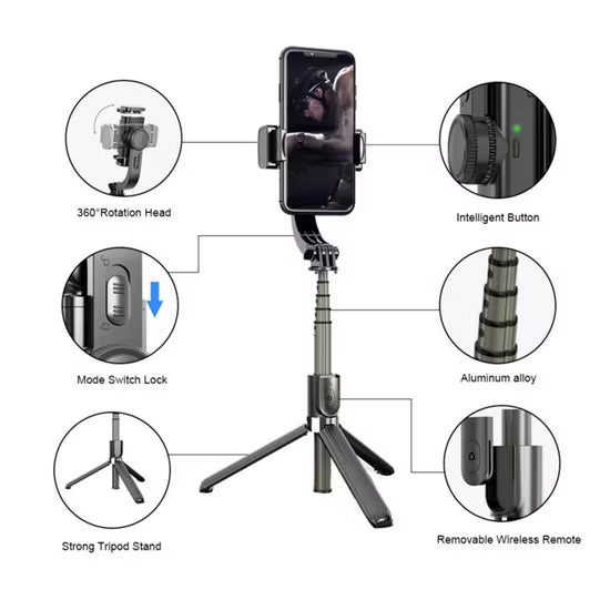 L08 Gimbal Stabilizer – Selfie Stick/Tripod për Telefon, pamja 2