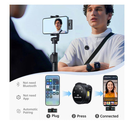 Treqa MIC-3 Wireless Mini Microphone me Noise Cancellation, Set me 2 Mikrofona Lavalier pa Tela për Type-C dhe Lightning
