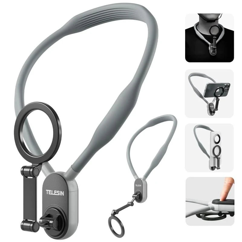 TELESIN MNM-001 Mbajtëse Magnetike për Qafë për Telefon me Rrotullim Horizontal/Vertikal dhe Dizajn Hands-Free