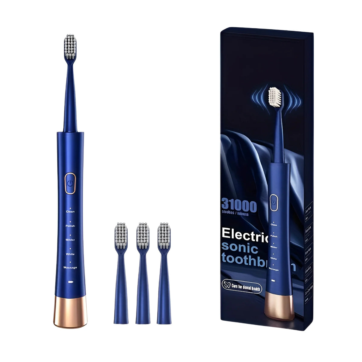 Furçë Elektrike Sonic për Dhëmbë IPX7 Waterproof me 5 Modalitete, Karikim të Shpejtë 2 Orë, 3 Koka Furçe dhe Kujtues