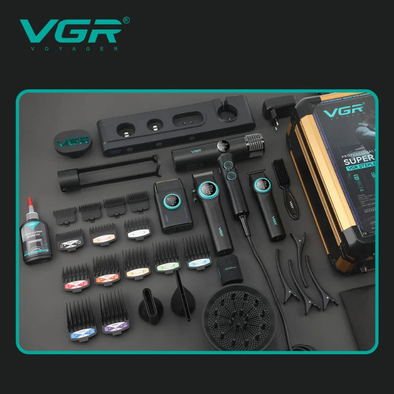 VGR Stepless Pro 4 in 1 Professional Grooming Set me Makine të Madhe, Makine të Vogël, Valak dhe Tharëse Flokësh, pamja 4