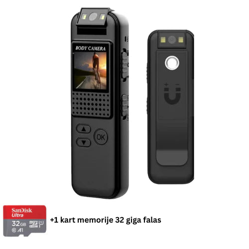 Mini Kamera Trupi CS08 1080P Full HD me Lente 180° të Rrotullueshme, Clip të Pasëm dhe Vizion Nate – Kamerë