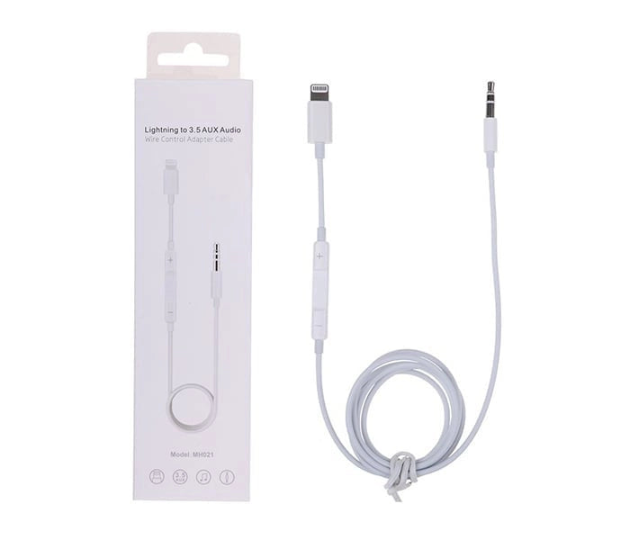 Kabell Audio MH021 Lightning në 3.5mm AUX 1 Metër me Kontroll – White