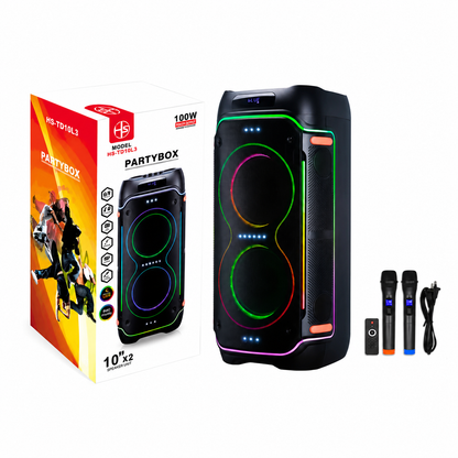 HS-TD10L3 Altoparlant Bluetooth Portativ 100W, Wireless, me LED RGB, TWS, USB dhe FM Radio