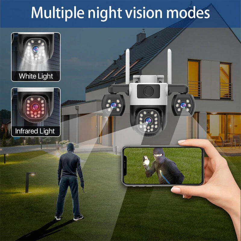 Kamerë Sigurie 0915NR V380 3MP Triple-Lens Wi-Fi PTZ me Full-Color Night Vision, Motion Tracking dhe Two-Way Audio