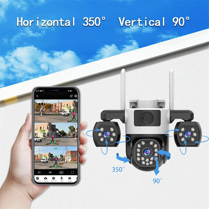 Kamerë Sigurie 0915NR V380 3MP Triple-Lens Wi-Fi PTZ me Full-Color Night Vision, Motion Tracking dhe Two-Way Audio