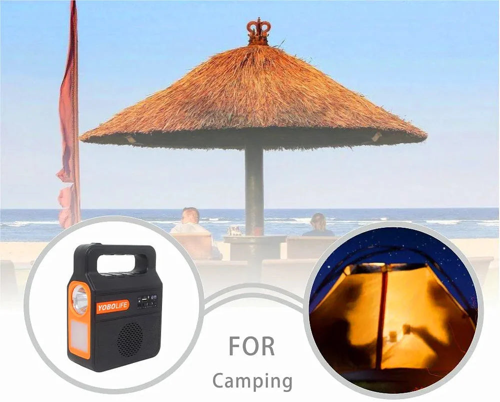 YOBOLIFE LM-3609M Sistem Ndriçimi Solar 10W me 2 Llamba LED, Power Bank dhe Bluetooth – Powerbank, pamja 2