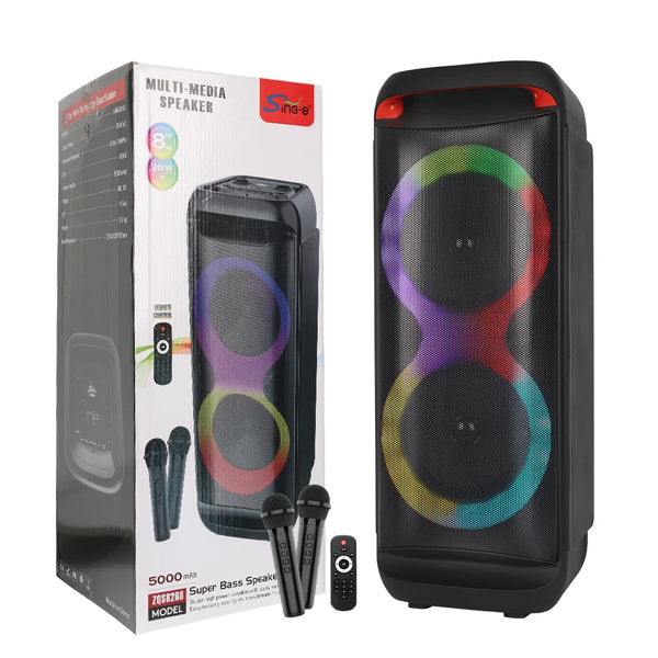 Sing-e ZQS8288 Zmadhues Zëri Karaoke me Bluetooth, Dy Altoparlantë 8”, RGB dhe TWS