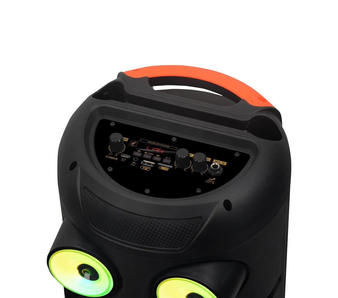 JBR-8809 Zmadhues Zëri Bluetooth 20W me Dy Wooferë 8”, Mikrofon Pa Tela dhe Drita LED