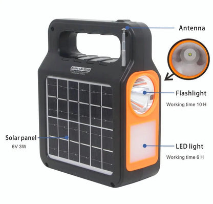 YOBOLIFE LM-3609M Sistem Ndriçimi Solar 10W me 2 Llamba LED, Power Bank dhe Bluetooth