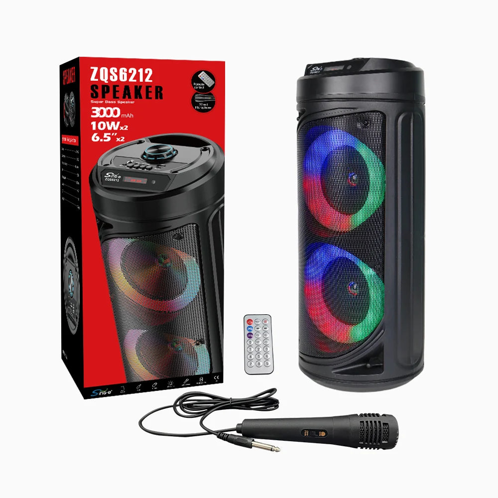 Sing-e ZQS6212 Zmadhues Zëri Portativ Bluetooth 5.0 me Dy Altoparlantë 6.5", RGB dhe Karaoke