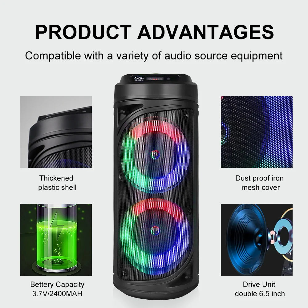 Sing-e ZQS6212 Zmadhues Zëri Portativ Bluetooth 5.0 me Dy Altoparlantë 6.5", RGB dhe Karaoke, pamja 2