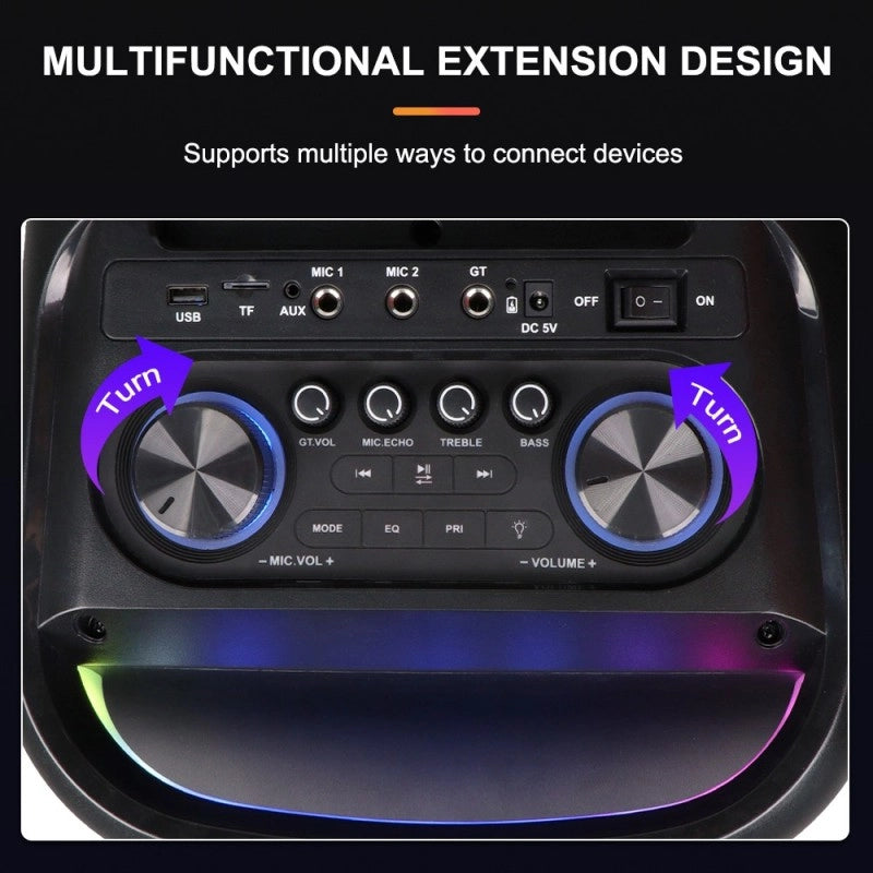 SING-E ZQS8257 Zmadhues Zëri Bluetooth Karaoke me Dy Mikrofona, TWS, Drita shumëngjyrëshe dhe Tingull Stereo