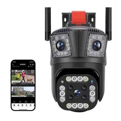 Kamerë Sigurie WiFi PTZ Panoramike me 3 Lente dhe 3 Ekrane, 3MP, Night Vision Full-Color, Zbulim Lëvizjeje dhe Audio 2-Drejtimësh